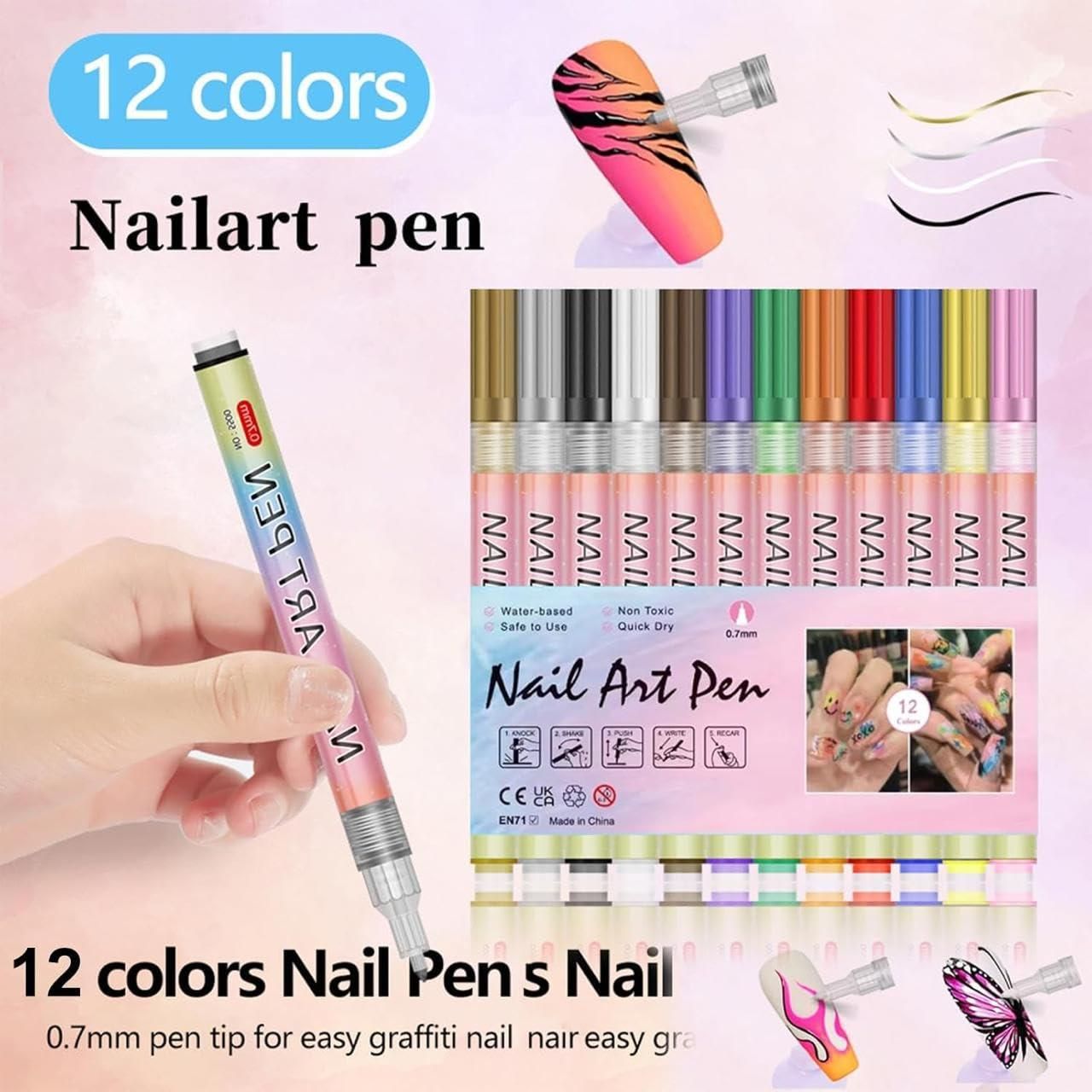 Nail Art Pens Set – 12 Vibrant Colors for Creative Nail Designs