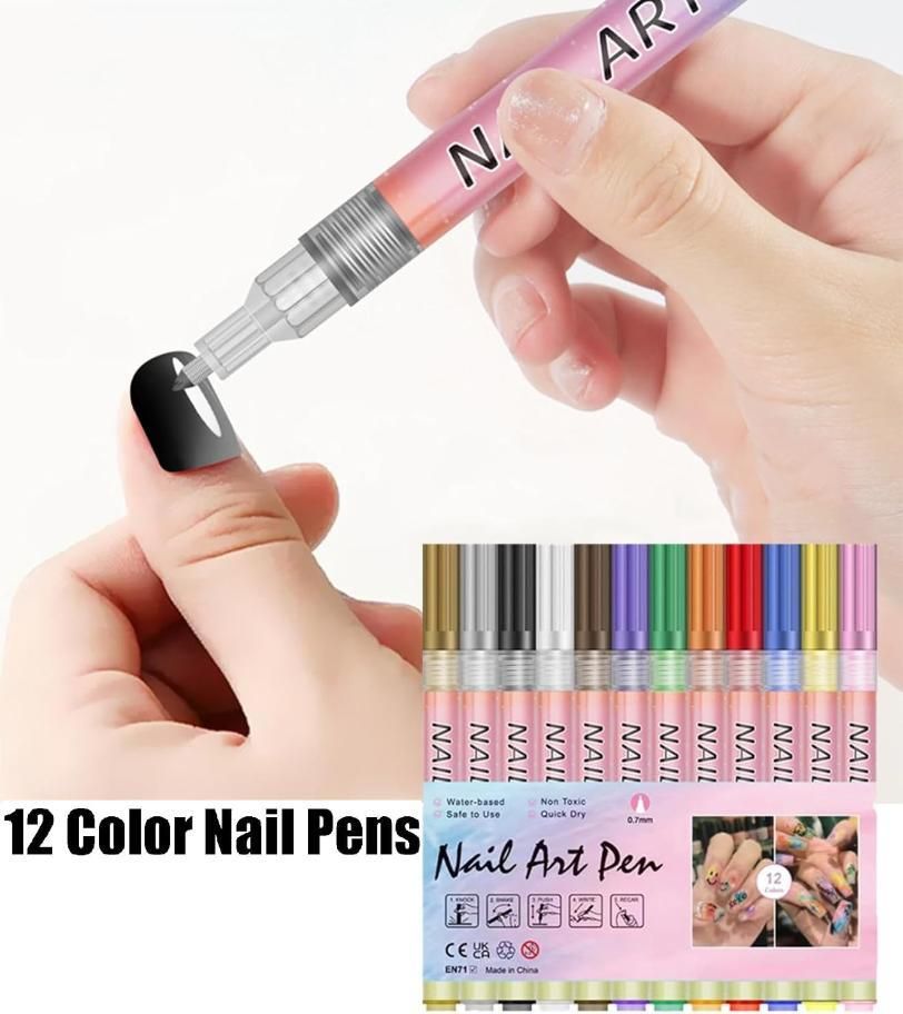 Nail Art Pens Set – 12 Vibrant Colors for Creative Nail Designs