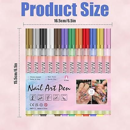 Nail Art Pens Set – 12 Vibrant Colors for Creative Nail Designs